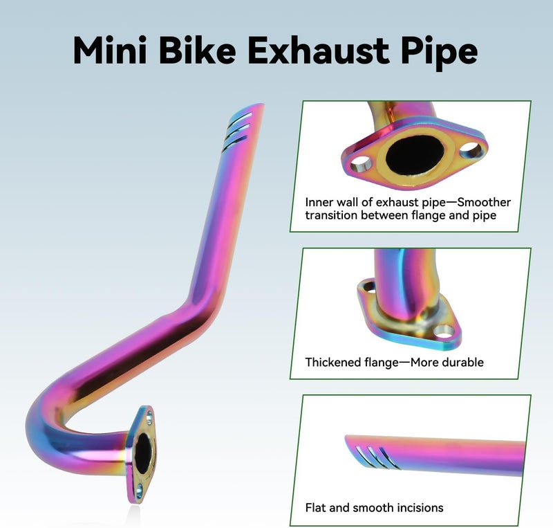 XIKOBY Upgraded Central Rear Exhaust Kit Compatible with Mini Bike Coleman CT100U Massimo MB100 F-RP GMB100 Rascal Lite Predator 79cc 98cc 99cc 3.0HP 154F Engine Parts Colorful - Image 2